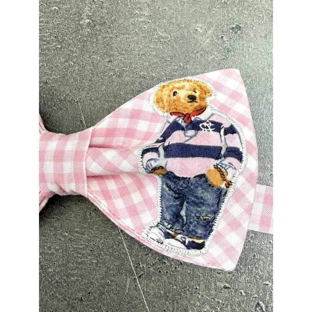 NEW Mens Jeans Bear Bow‎ tie Custom Pink Gingham Pre Tied Adjustable Gift